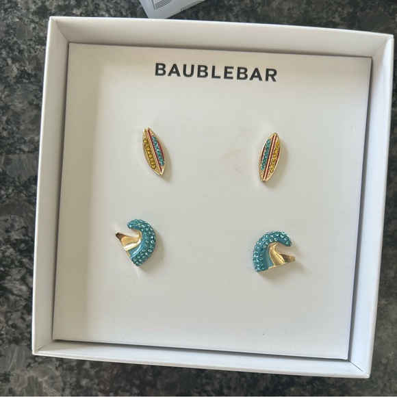 BaubleBar Surfboard and Wave Gold Tone Plate Earring Set (2 Pairs) - Picture 2 of 5